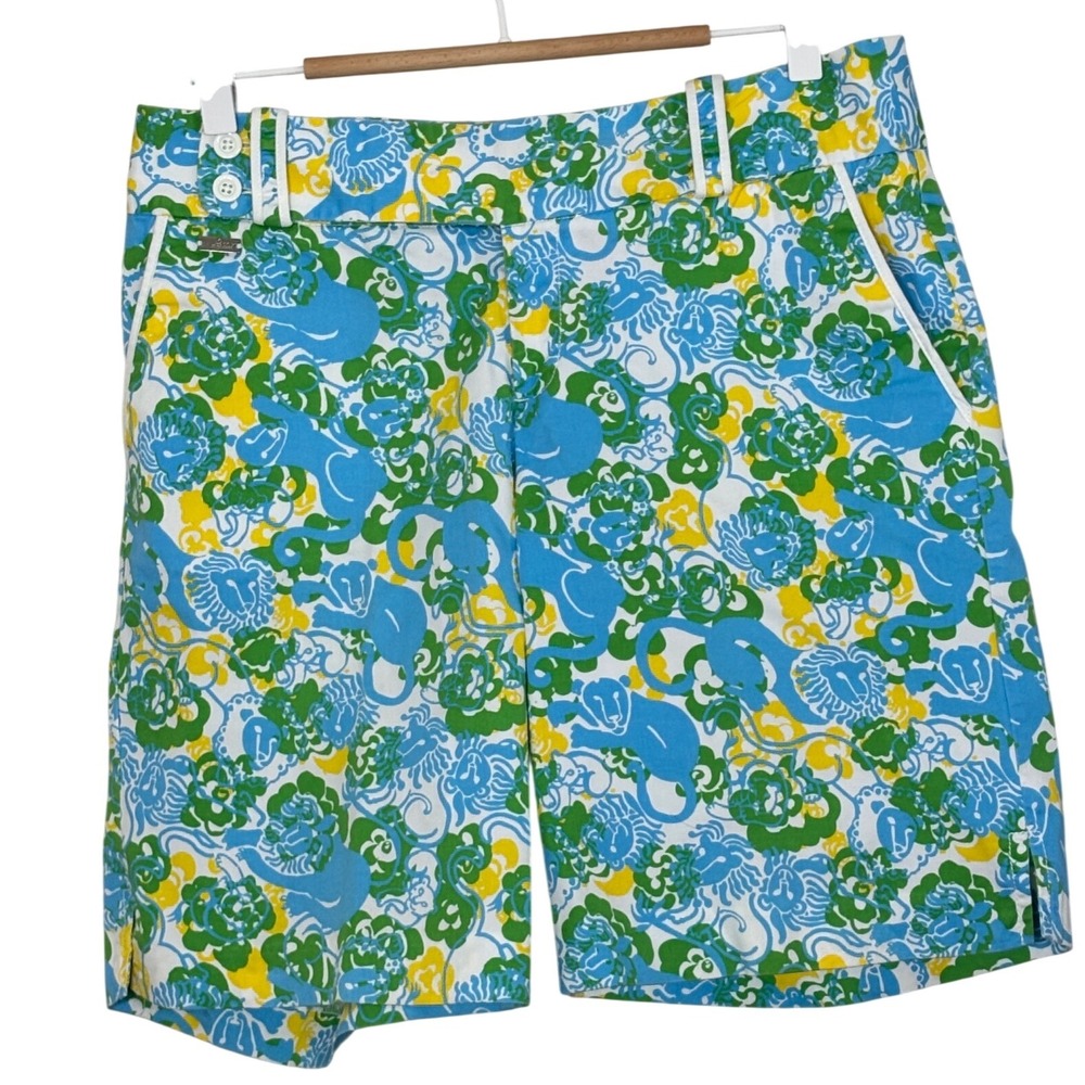 Lilly Pulitzer Callahan Shorts Blue Green Yellow Lion Floral Print Womens 10‎